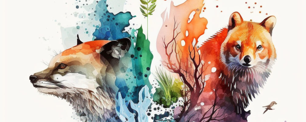 Watercolor composition of several animals