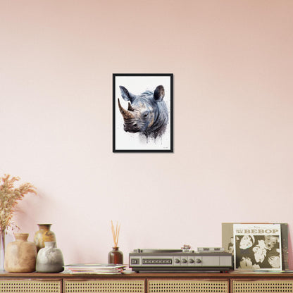 Kind Splashed Rhino - Wood Framed Poster