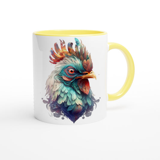 Fantasy Outraged Rooster - 11oz Ceramic Mug with Color Inside