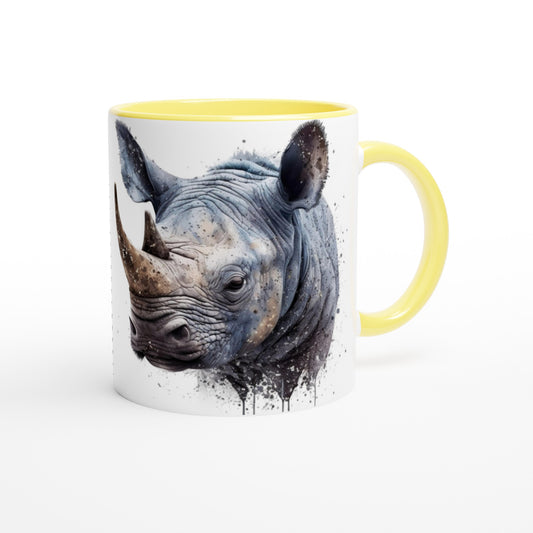 Kind Splashed Rhino - 11oz Ceramic Mug with Color Inside