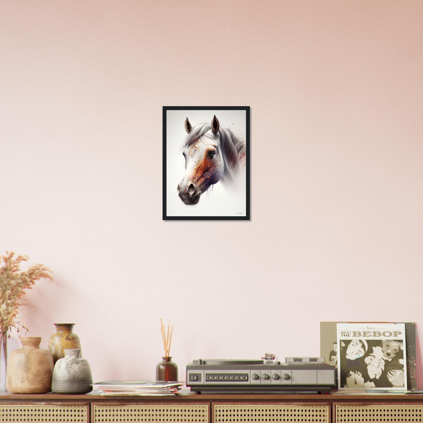 Shiny and Peaceful Fantasy Horse - Wood Framed Poster