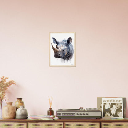 Kind Splashed Rhino - Wood Framed Poster